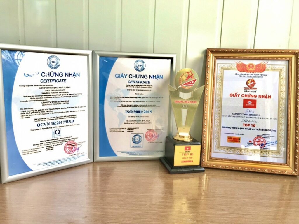 Zenshield đạt chứng nhận QCVN 16:2017/BXD – ISO 9001 : 2015 và TOP 10 thương hiệu mạnh Châu Á – Thái Bình Dương 2022.